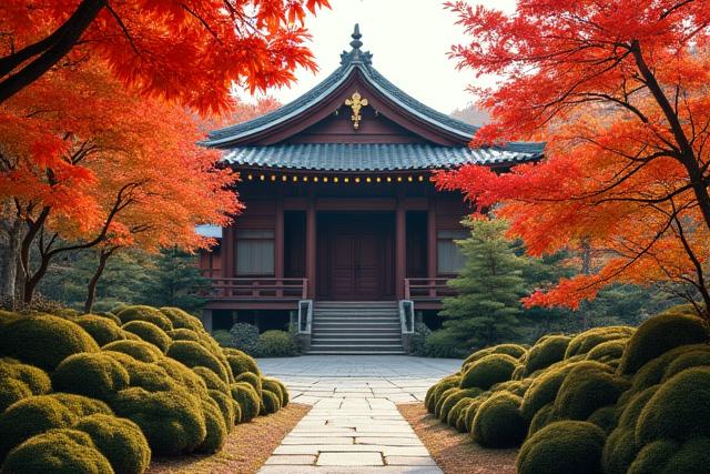 Scenic view of a tranquil Kyoto temple garden in autumn